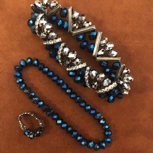 Bundle of blue and silver beaded jewelry